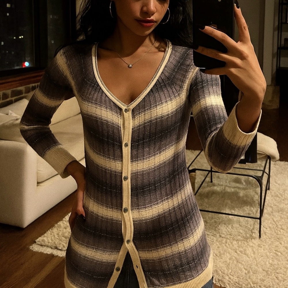 Vintage Y2K Marc by Marc Jacobs Silk Cashmere Blend Striped Tunic Cardigan S